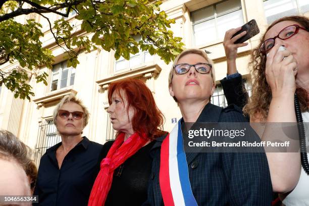 Actresses Anne le Nen, Muriel Robin, Eva Darlan and Politician Clementine Autain support the Battered Woman Demonstration on October 6, 2018 in...