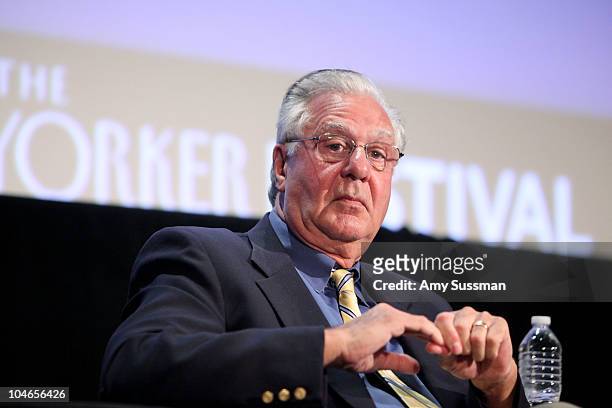 Former U.S. Representative Dick Armey speaks at "Tea Party" a panel discussion at the 2010 New Yorker Festival at DGA Theater on October 2, 2010 in...