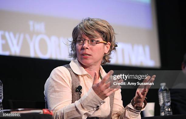 Professor of American History at Harvard Jill Lepore speaks at "Tea Party" a panel discussion at the 2010 New Yorker Festival at DGA Theater on...