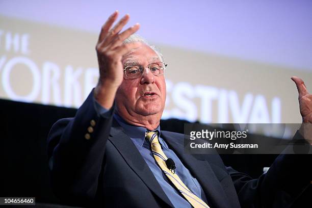 Former U.S. Representative Dick Armey speaks at "Tea Party" a panel discussion at the 2010 New Yorker Festival at DGA Theater on October 2, 2010 in...
