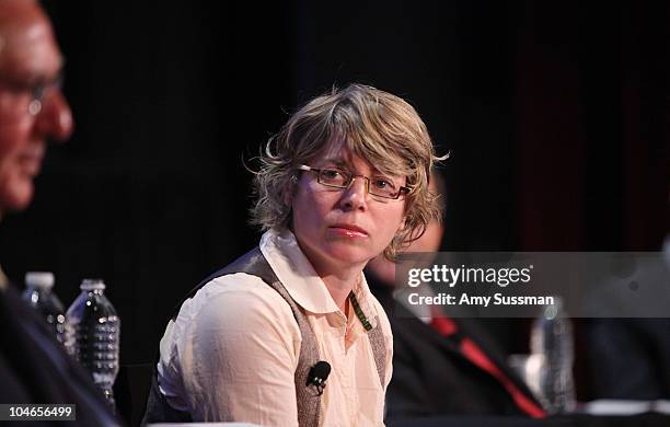 Professor of American History at Harvard Jill Lepore speaks at "Tea Party" a panel discussion at the 2010 New Yorker Festival at DGA Theater on...