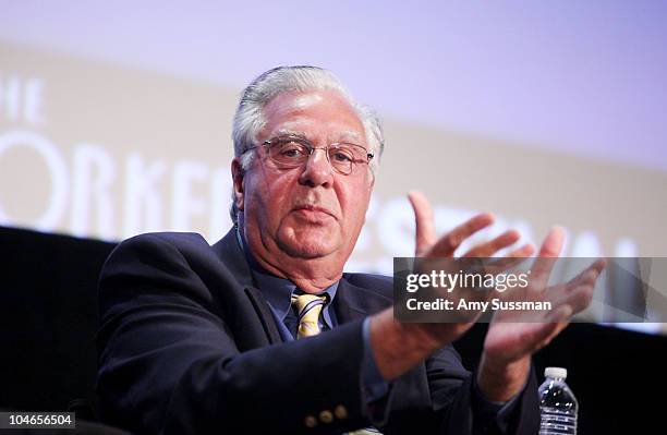 Former U.S. Representative Dick Armey speaks at "Tea Party" a panel discussion at the 2010 New Yorker Festival at DGA Theater on October 2, 2010 in...