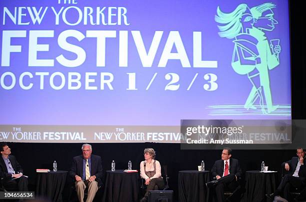 Panel journalist David Remnick, former U.S. Representative Dick Armey, Professor of American History at Harvard Jill Lepore, CNBC's Rick Santelli and...