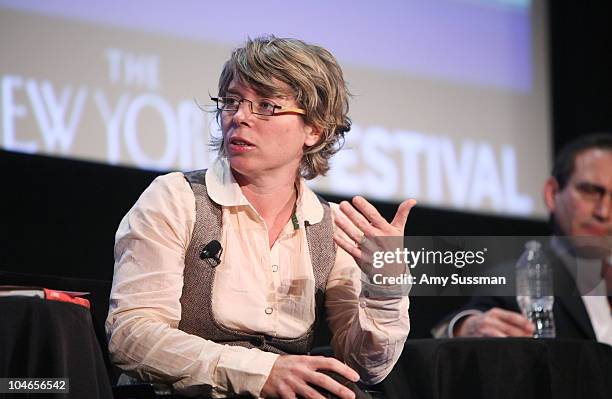 Professor of American History at Harvard Jill Lepore speaks at "Tea Party" a panel discussion at the 2010 New Yorker Festival at DGA Theater on...