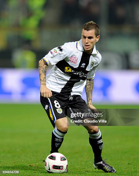 Jose Fernando Marques of Parma FC in action during the Serie A match between Parma FC and AC Milan at Stadio Ennio Tardini on October 2, 2010 in...