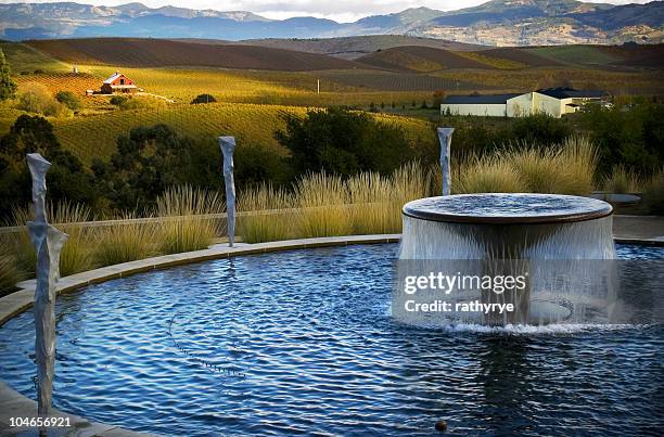 fountain, farmhouse, and vineyard - california valley stock pictures, royalty-free photos & images