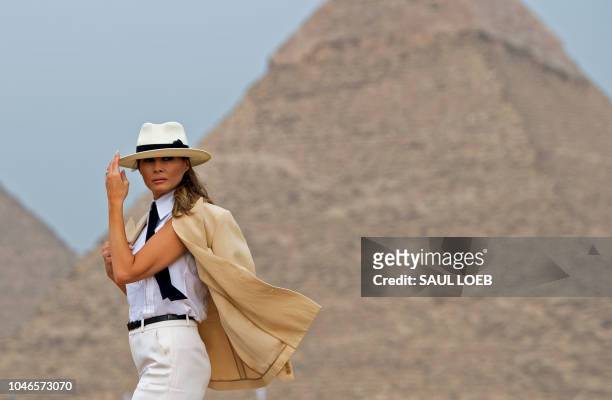 First Lady Melania Trump visits the Giza Pyramids on October 6 during the final stop of her week-long trip through four countries in Africa.