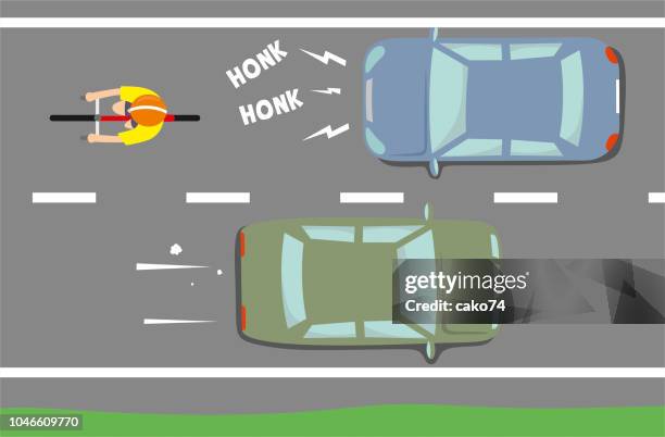 radfahrer auf der straße - car top view stock-grafiken, -clipart, -cartoons und -symbole
