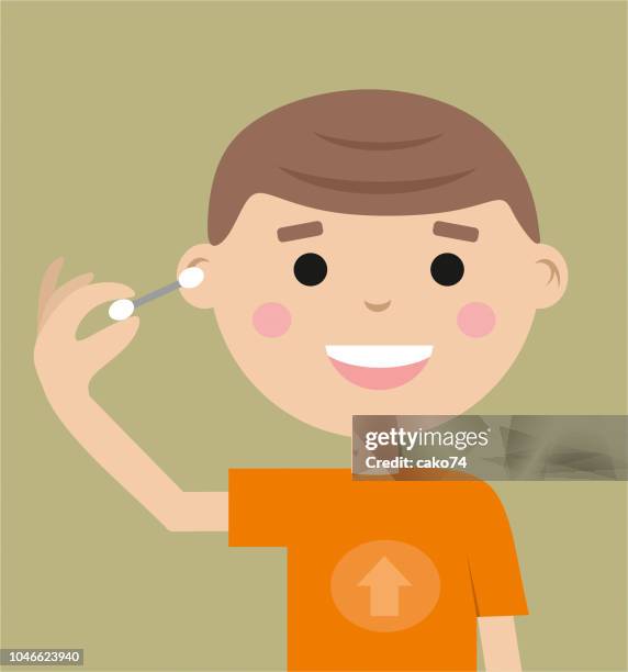 ear cleaning with cotton swab - ear wax stock illustrations