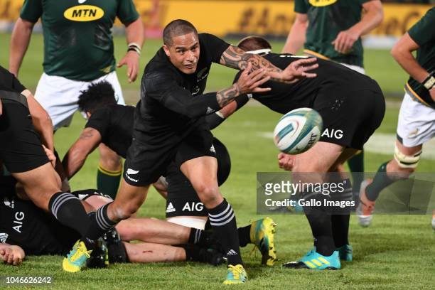 Aaron Smith of New Zealand during the Rugby Championship match between South Africa and New Zealand at Loftus Versfeld on October 06, 2018 in...