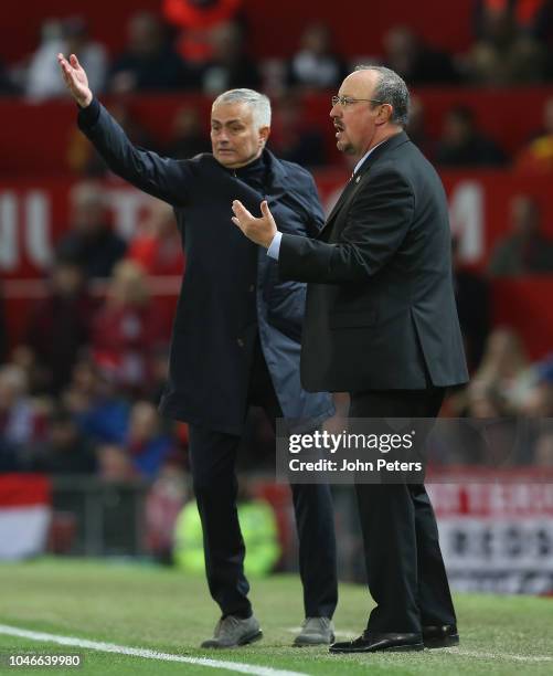 Manager Jose Mourinho of Manchester United watches from the touchline during the Premier League match between Manchester United and Newcastle United...