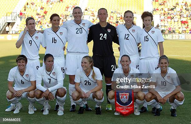 The starting 11 players of the U.S. Women's National Soccer Team pose for a pre-game picture before the game against the People's Republic of China...