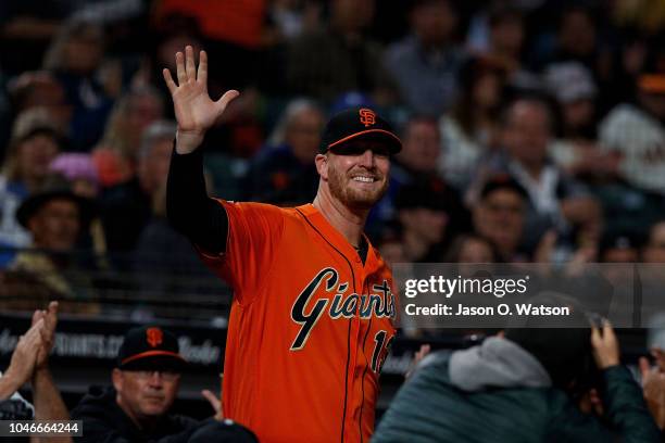 Will Smith of the San Francisco Giants enters the field to accept the 2018 Willie Mac Award before the game against the Los Angeles Dodgers at AT&T...