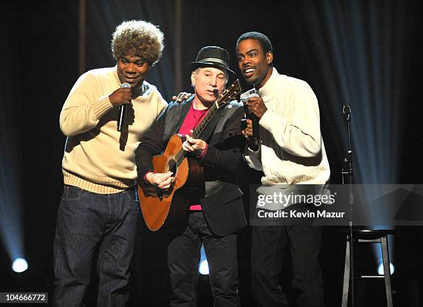 Tracy Morgan, Paul Simon and Chris Rock on stage at Comedy Central's Night Of Too Many Stars: An Overbooked Concert For Autism Education at the...