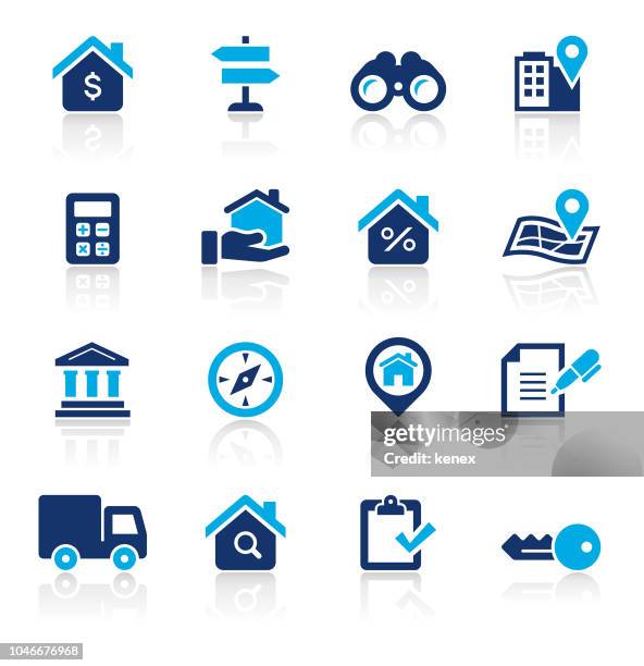 real estate two color icons set - hong kong trucks stock illustrations
