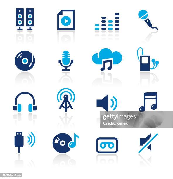 audio two color icons set - podcast icon stock illustrations