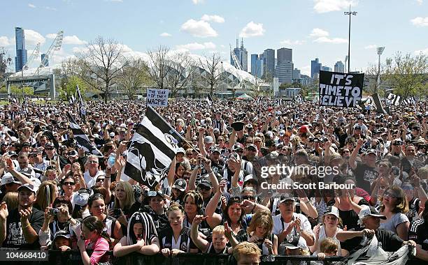 Collingwood fans show their support during the Collingwood Magpies AFL Grand Final reception at Gosch's Park on October 3, 2010 in Melbourne,...