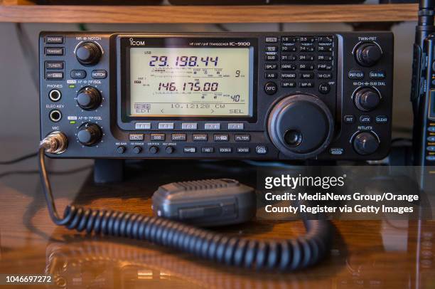 The ICOM transceiver that Vi Barrett of Fullerton, a ham radio operator for over 70 years, uses with her call sign, W6CBA, to talk with people around...