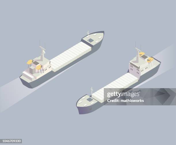 stockillustraties, clipart, cartoons en iconen met isometrische lading schip illustratie - cargo ships