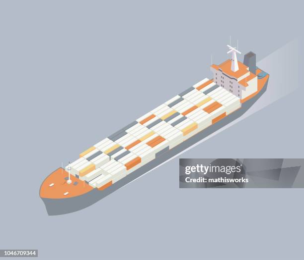 isometric container ship illustration - container ship front stock illustrations