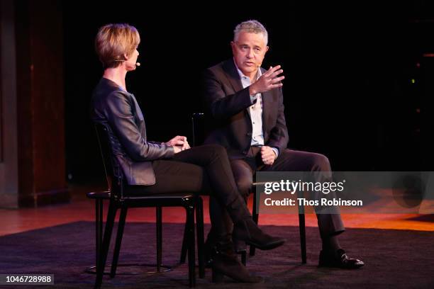 Sally Yates and Jeffrey Toobin speak on stage during the 2018 New Yorker Festival on October 6, 2018 in New York City.
