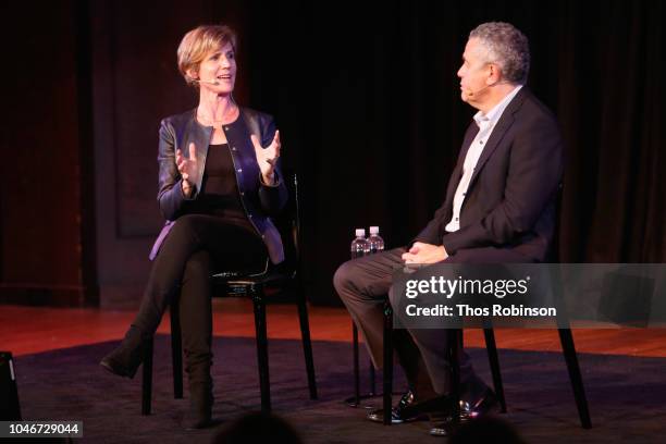 Sally Yates and Jeffrey Toobin speak on stage during the 2018 New Yorker Festival on October 6, 2018 in New York City.