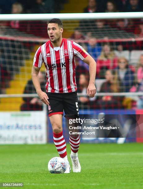 Lincoln City's Jason Shackell during the Sky Bet League Two match between Lincoln City and Crewe Alexandra at Sincil Bank Stadium on October 6, 2018...