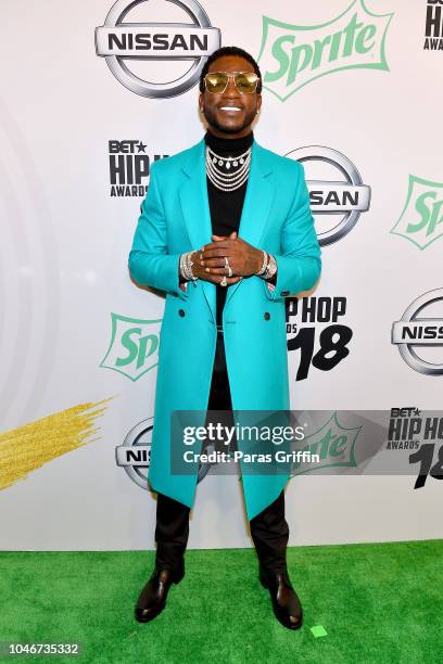 Rapper Gucci Mane arrives at the BET Hip Hop Awards 2018 at Fillmore Miami Beach on October 6, 2018 in Miami Beach, Florida.