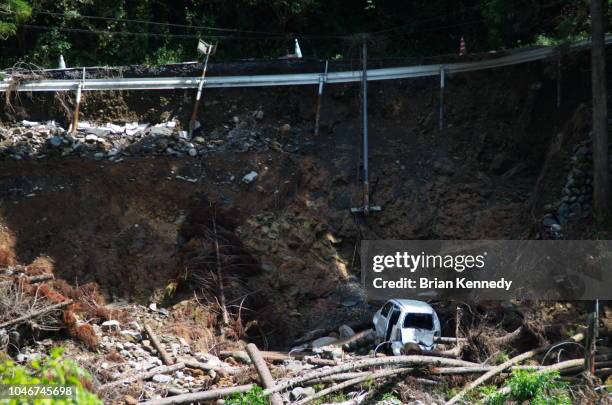 major rain damage washed out road - landslide stock pictures, royalty-free photos & images