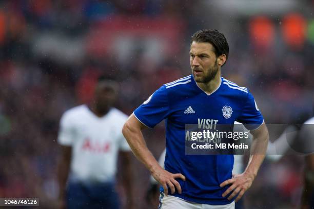 Harry Arter of Cardiff City during the Premier League match between Tottenham Hotspur and Cardiff City at Tottenham Hotspur Stadium on October 6,...