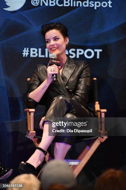 Jaimie Alexander speaks onstage at the WBTV Panel Block: Blindspot panel during New York Comic Con at Jacob Javits Center on October 6, 2018 in New...