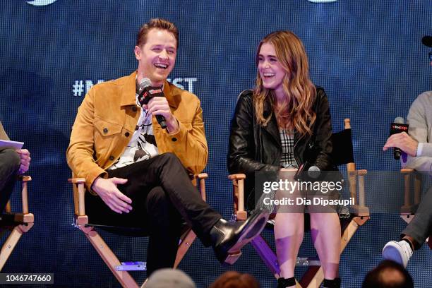 Josh Dallas and Melissa Roxburgh speak onstage at the WBTV Panel Block: Manifest panel during New York Comic Con at Jacob Javits Center on October 6,...