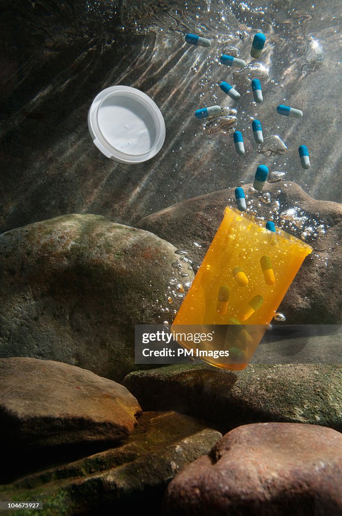 Prescription meds, falling into water