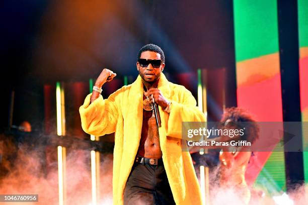 Gucci Mane performs onstage during the BET Hip Hop Awards 2018 at Fillmore Miami Beach on October 6, 2018 in Miami Beach, Florida.