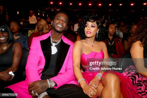 Rapper Gucci Mane and Keyshia Ka'Oir seen backstage during the BET Hip Hop Awards 2018 at Fillmore Miami Beach on October 6, 2018 in Miami Beach,...