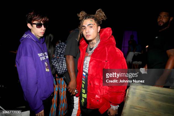 Lil Pump and guest are seen backstage during the BET Hip Hop Awards 2018 at Fillmore Miami Beach on October 6, 2018 in Miami Beach, Florida.