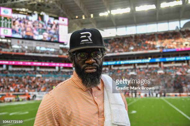 Miami Hurricanes alumni and former NFL player Ed Reed attends the game between the Miami Hurricanes and the Florida State Seminoles at Hard Rock...