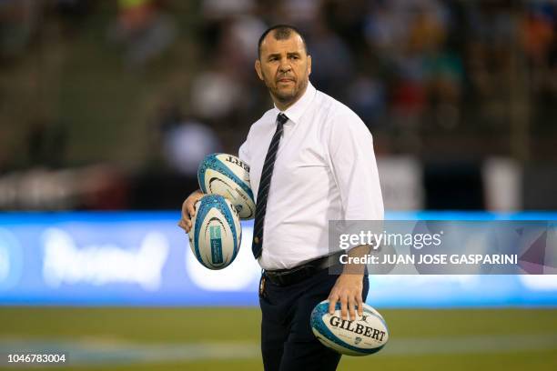 Australia's rugby team head coach Michael Cheika looks on during an International Rugby Union Championship match against Argentina at the Padre...