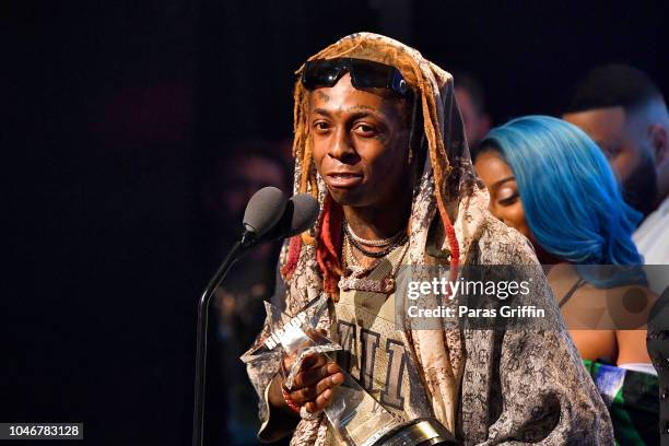 Rapper Lil Wayne onstage during the BET Hip Hop Awards 2018 at Fillmore Miami Beach on October 6, 2018 in Miami Beach, Florida.