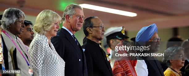 Britain's Camilla, Duchess of Cornwall and Prince Charles, Prince of Wales, Devisingh Shekhaw and his wife Indian President Pratibha Patil, Indian...