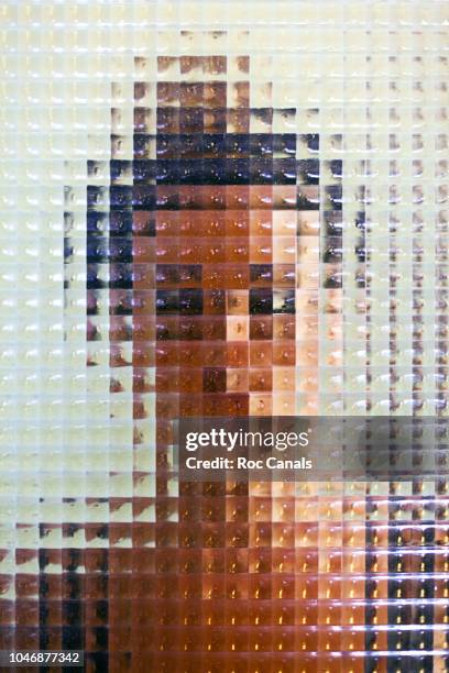 girl behind glass - immagine distorta foto e immagini stock