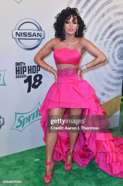 Keyshia Ka'Oir arrives to the BET Hip Hop Awards at the Fillmore Miami Beach on October 6, 2018 in Miami Beach, Florida.