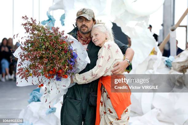 Fashion designers Andreas Kronthaler and Vivienne Westwood walk the runway during the Vivienne Westwood Ready to Wear fashion show as part of the...