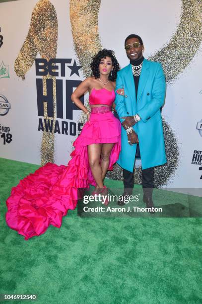 Keyshia Ka'Oir and Gucci Mane arrive to the BET Hip Hop Awards at the Fillmore Miami Beach on October 6, 2018 in Miami Beach, Florida.