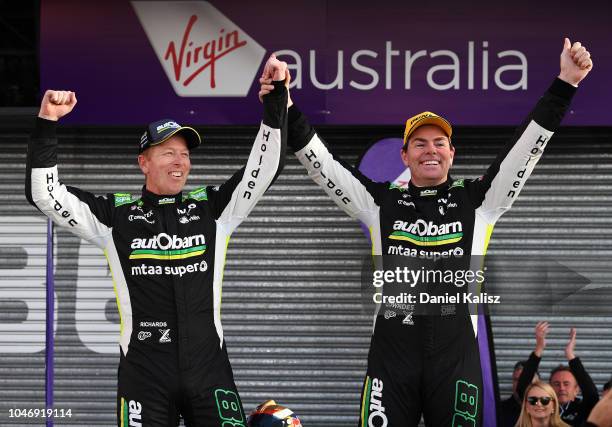 Steve Richards driver of the Autobarn Lowndes Racing Holden Commodore ZB and Craig Lowndes driver of the Autobarn Lowndes Racing Holden Commodore ZB...