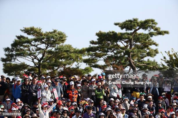 Fans are seen on day four of the UL International Crown at Jack Nicklaus Golf Club on October 7, 2018 in Incheon, South Korea.