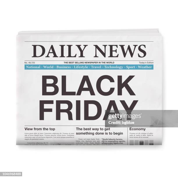 stockillustraties, clipart, cartoons en iconen met black friday kop. krant geïsoleerd op witte achtergrond - design plano