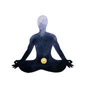 orange sacral chakra human lotus pose yoga, abstract inside your mind mental, watercolor painting illustration design hand drawn