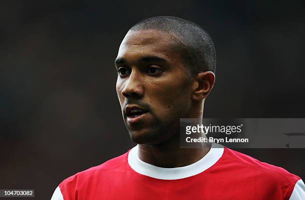Gael Clichy of Arsenal looks on during the Barclays Premier League match between Chelsea and Arsenal at Stamford Bridge on October 3, 2010 in London,...