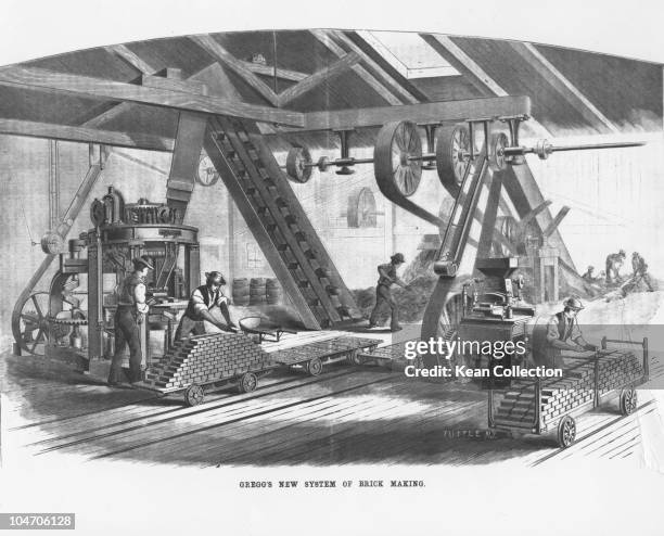 Illustration of Gregg's new system of brick making circa 1882.